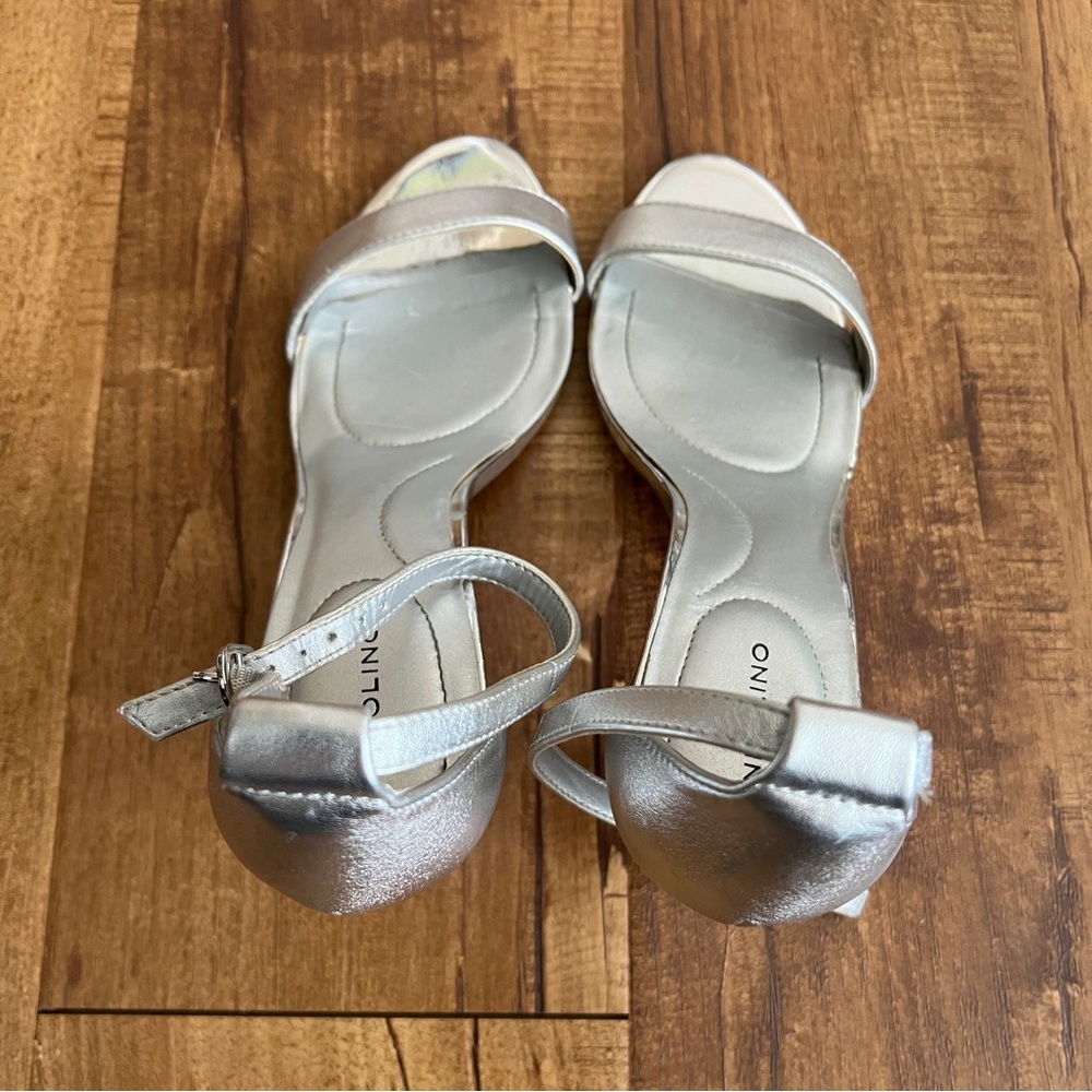 Bandolino spiked heel sandal, silver metallic, size 9.  Gently worn.